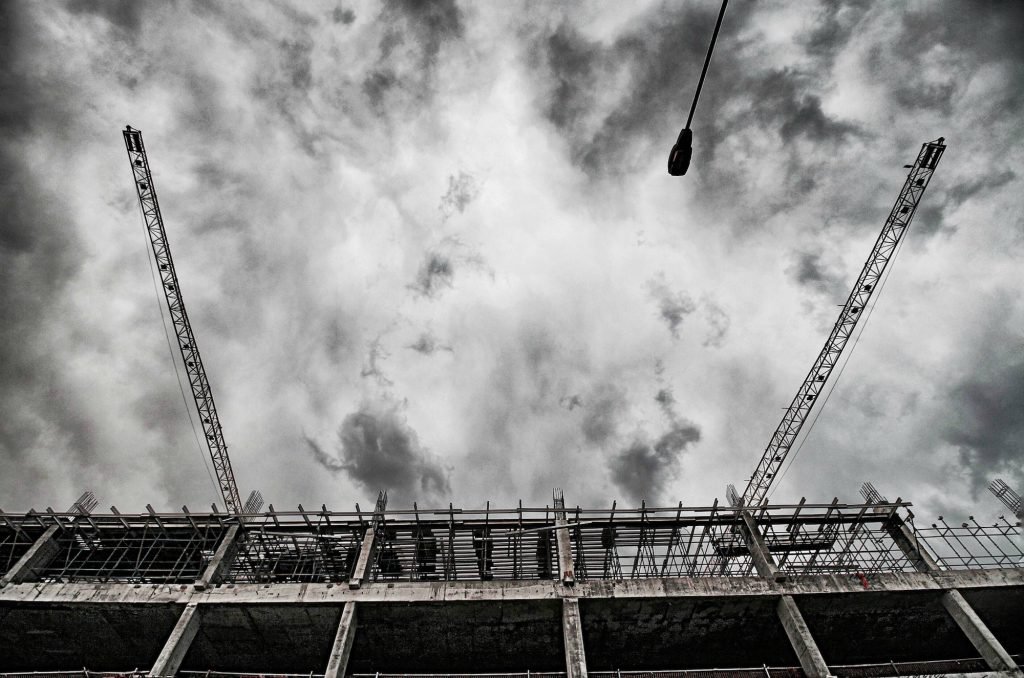 Construction of a building, construction cranes