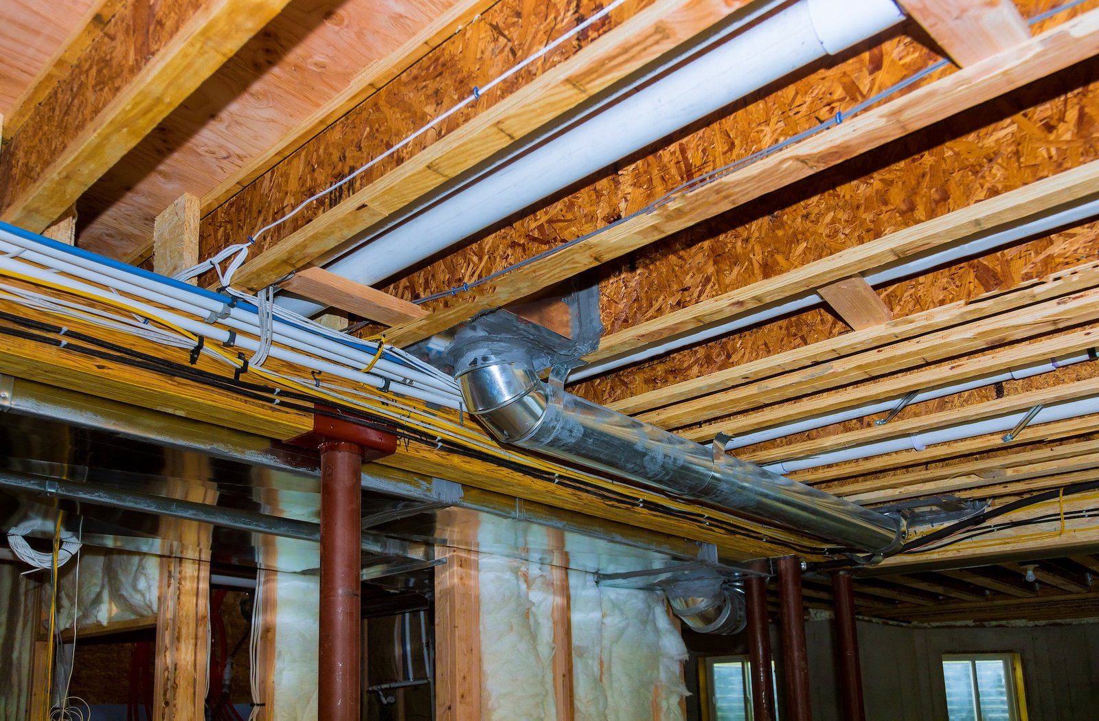Electrical wiring installed in residential home contruction in the basement