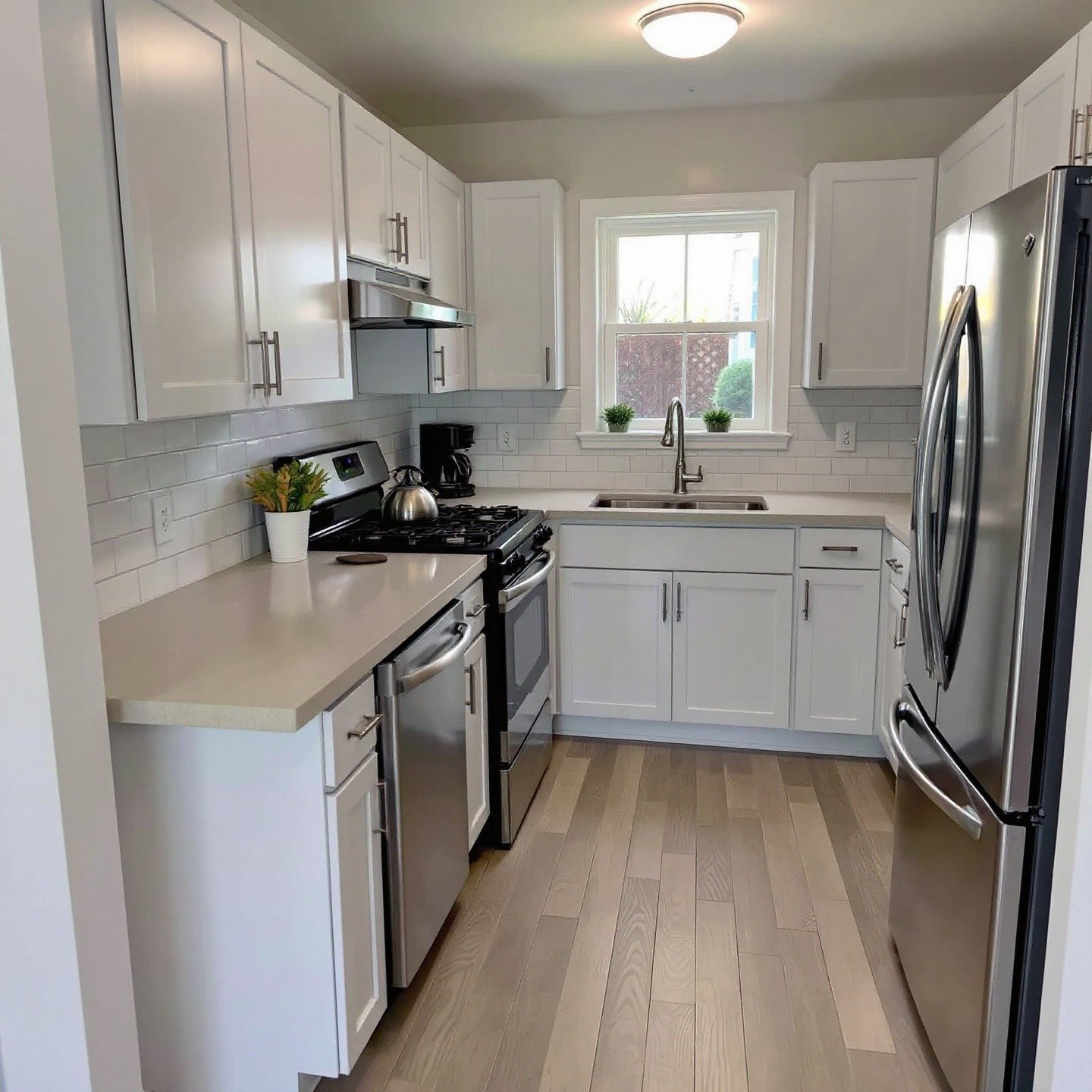 Una cocina pequeña moderna y funcional, optimizada para reformas de cocinas pequeñas.Transforma tu espacio con nuestras ideas modernas para reformas de cocinas pequeñas.